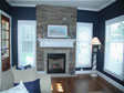 Decorative fireplace and mantel with windows on each side create a nice balance to any family room