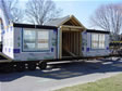 Front of a ranch style modular home waiting to be delivered to the Jersey Shore area